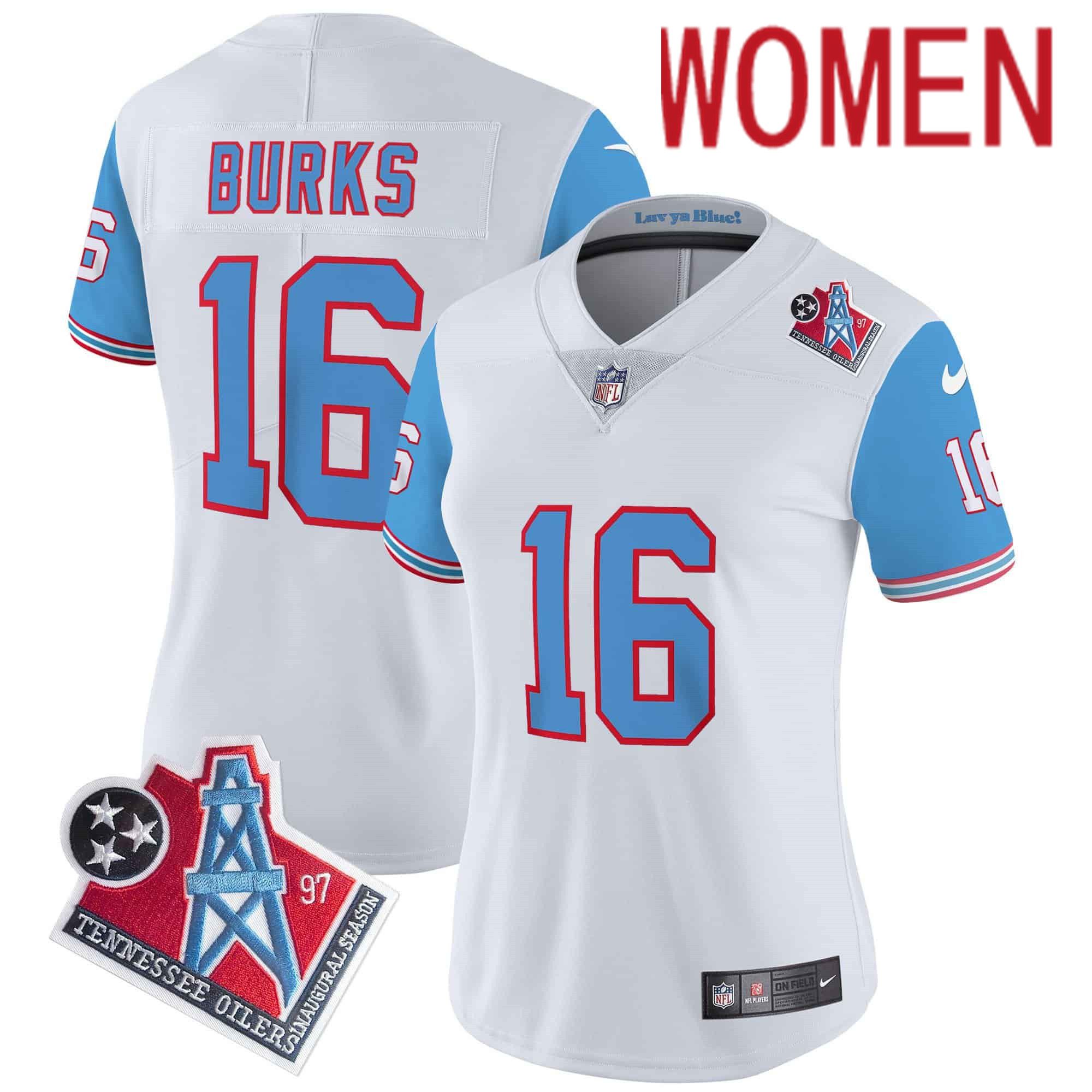 Women Tennessee Titans 16 Burks White 1997 Throwback 2024 Nike Limited Vapor NFL Jersey style 1
